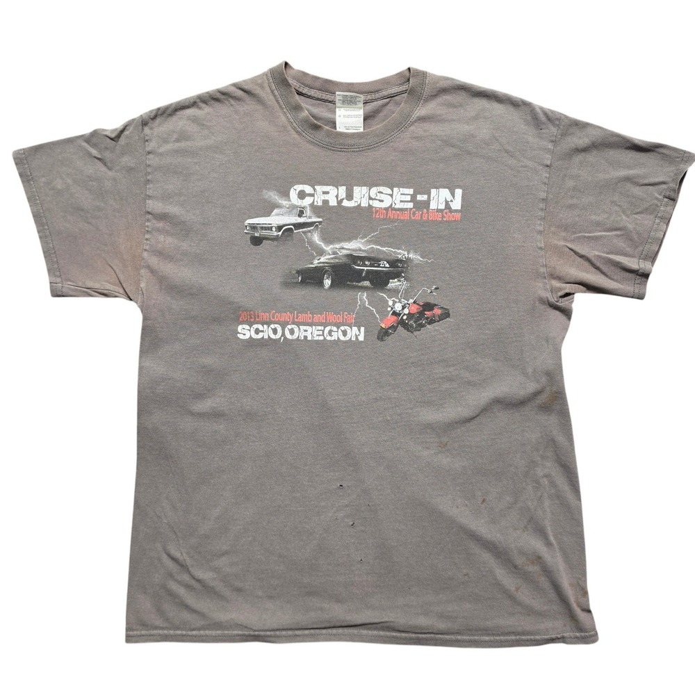 Vintage Thrashed Distressed Graphic Cruise-In Car Show T-Shirt Mens Large Brown